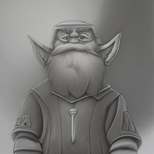 Gnome Referee in Obstacle Course: Charcoal Drawing