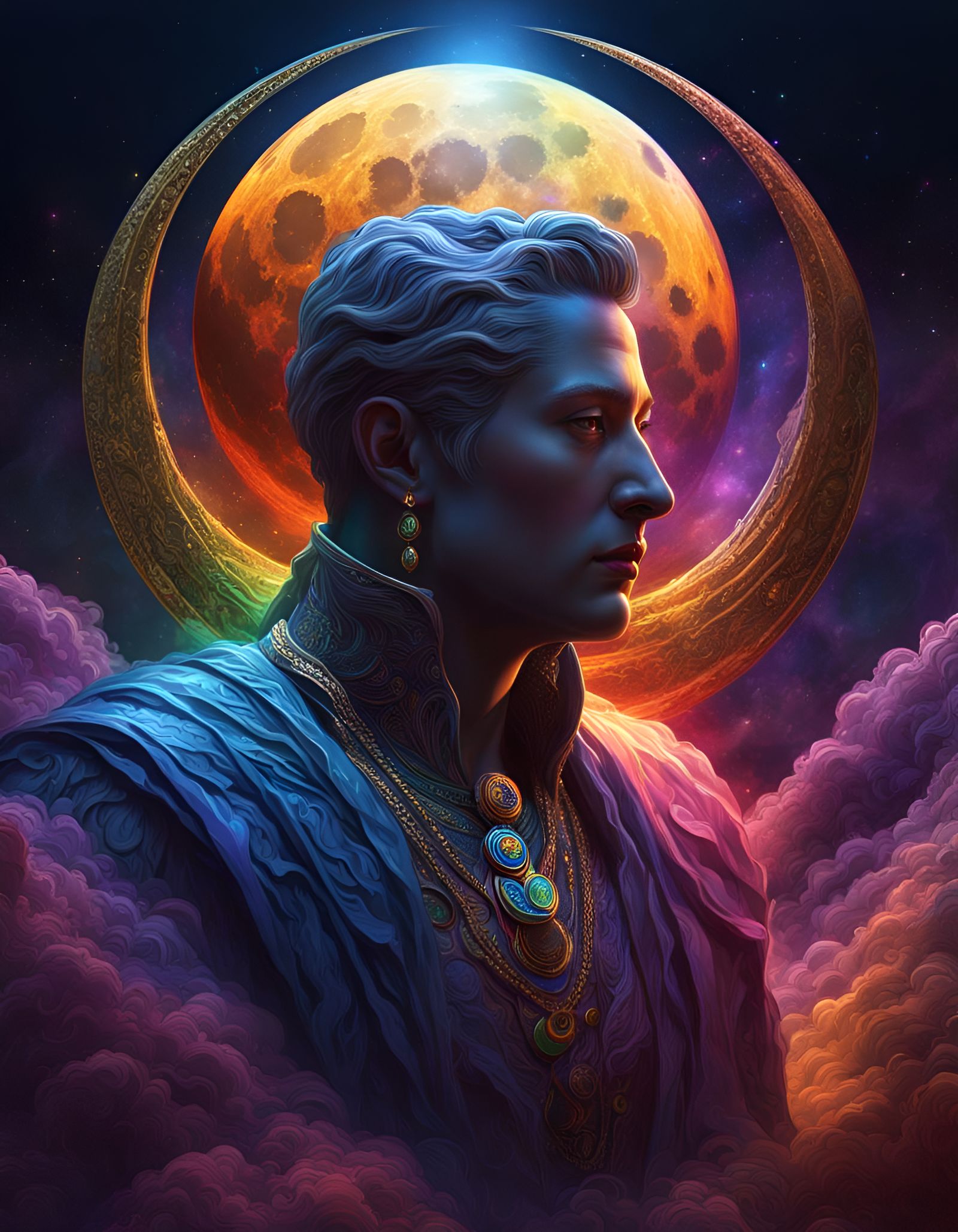 Cosmic Crystal Dissolving in Moonlight: Dark Fantasy Art