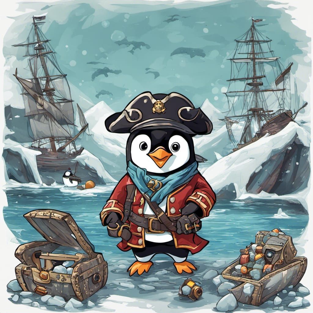 Penguin Pirates Sailing Icy Seas
