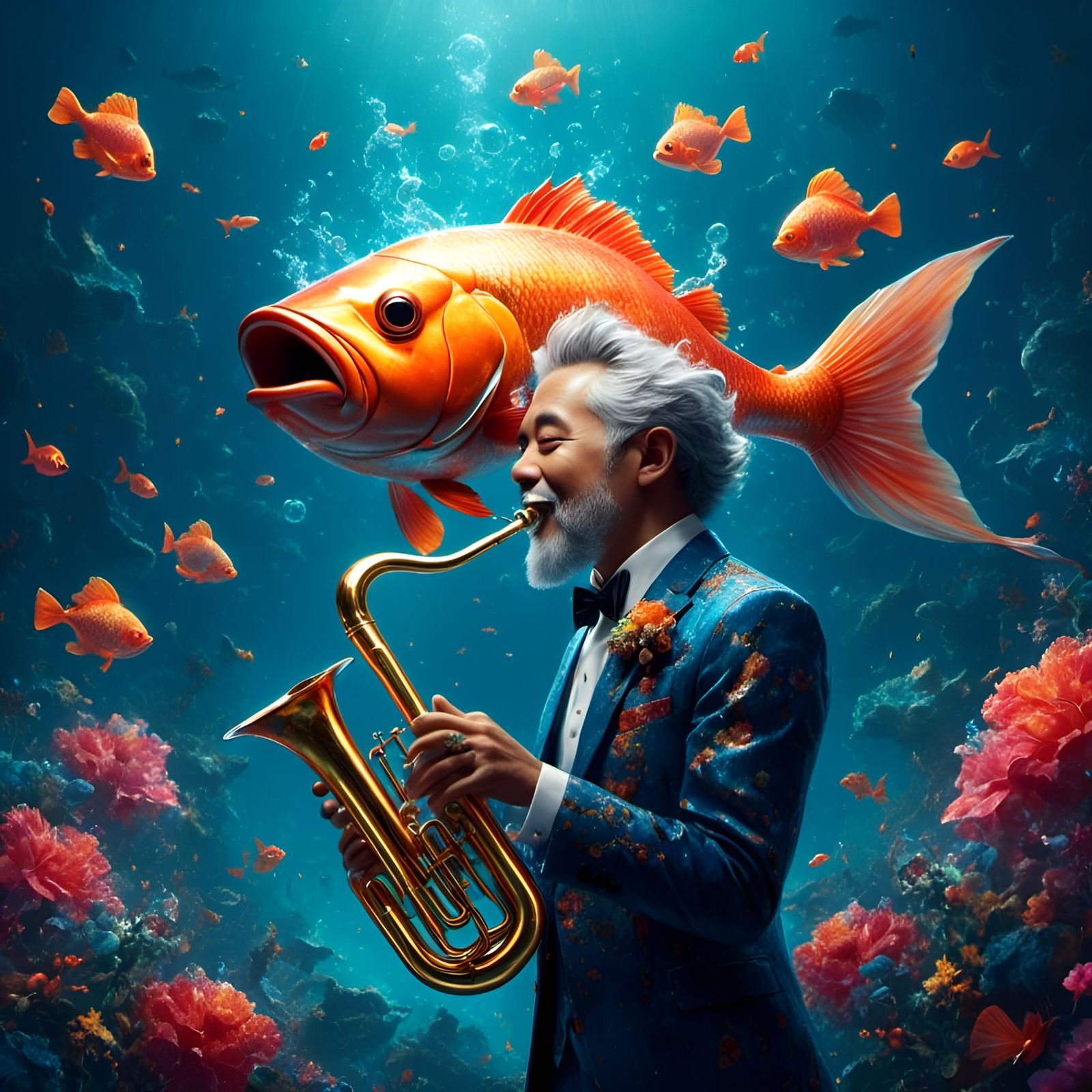 Happy Fish Plays Trumpet in Animated Style