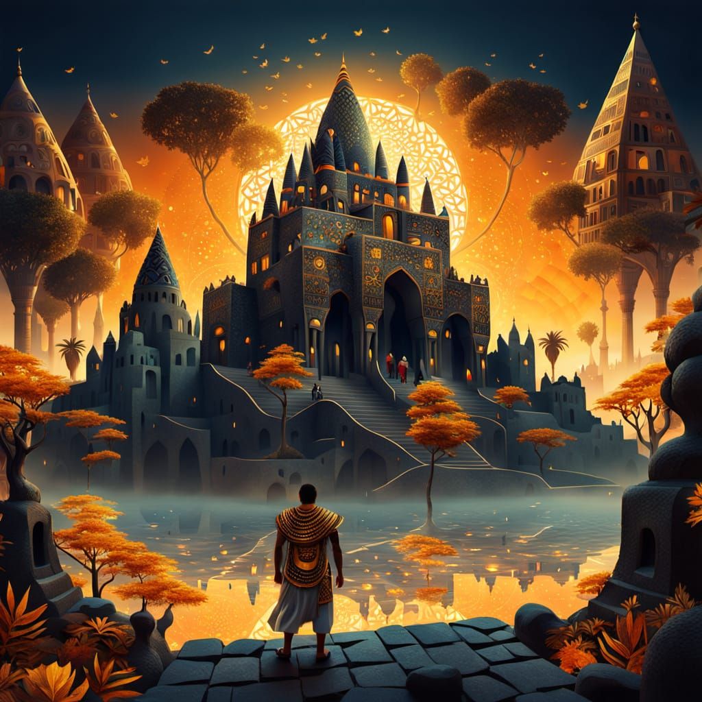 Surreal Egyptian City in Dreamlike Gaudi Art Style