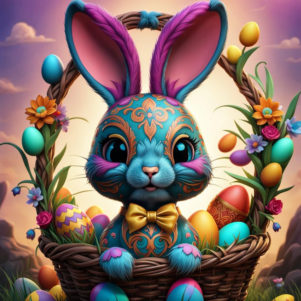 Tattoo Style Jellycat Bunny with Easter Eggs