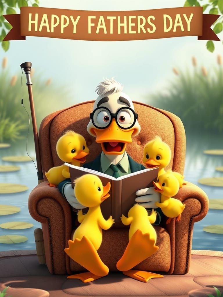 Grandfather Duck Reads to Ducklings: 3D Animation