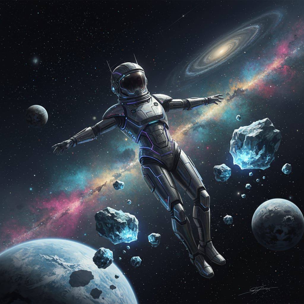 Astronaut Drifting Through Cold Void of Space