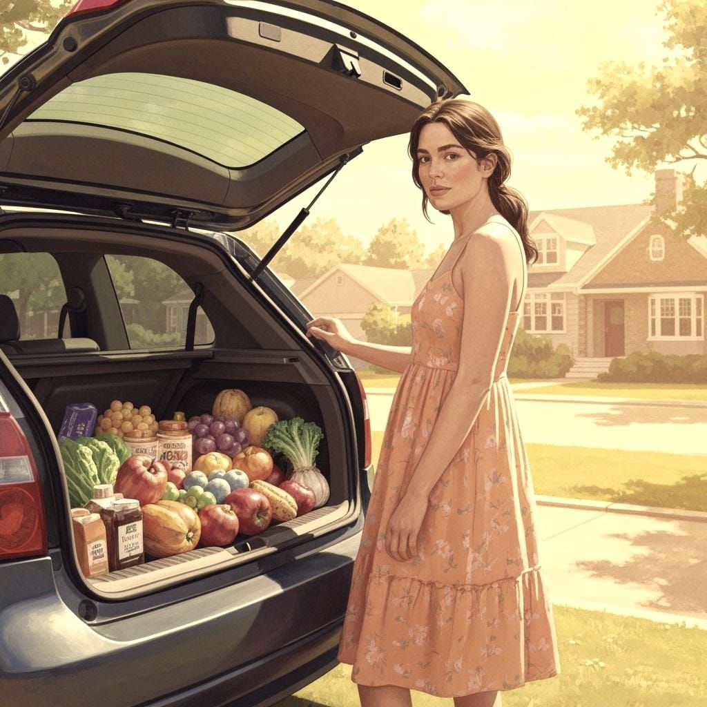 Groceries Spill from Car Trunk