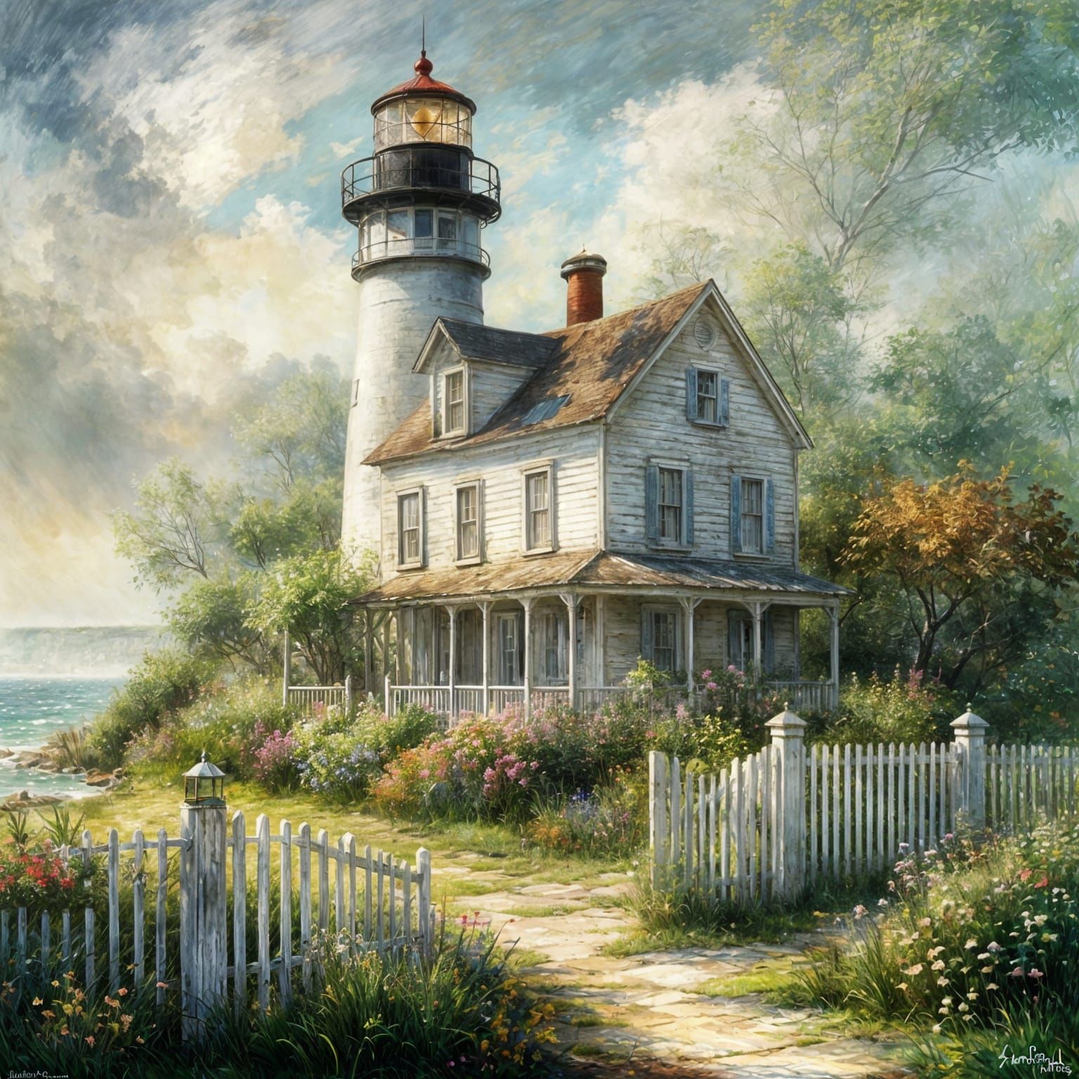 photo-realistic vintage lighthouse house with unkept charm s...