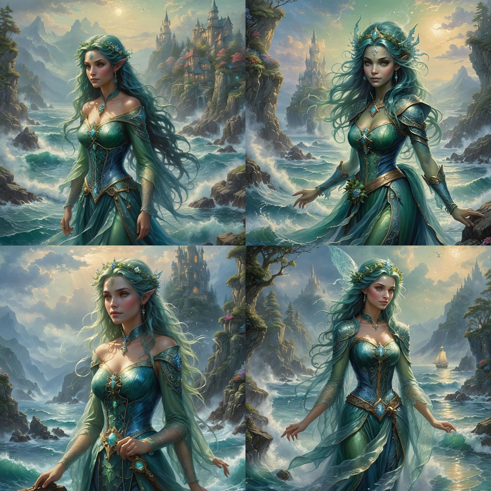 Ethereal Sea Elf Cleric in a Misty Fantasy