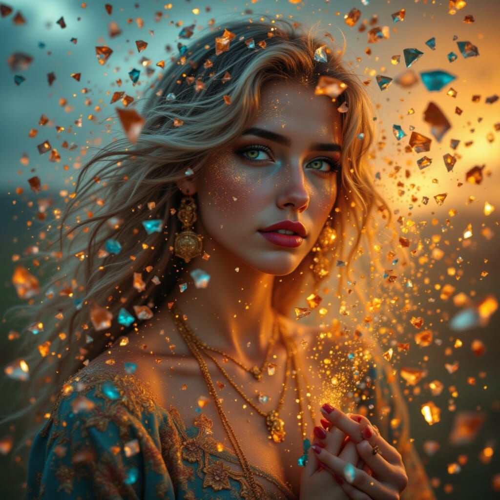 Abstract Shattered Portrait in Vibrant Colors