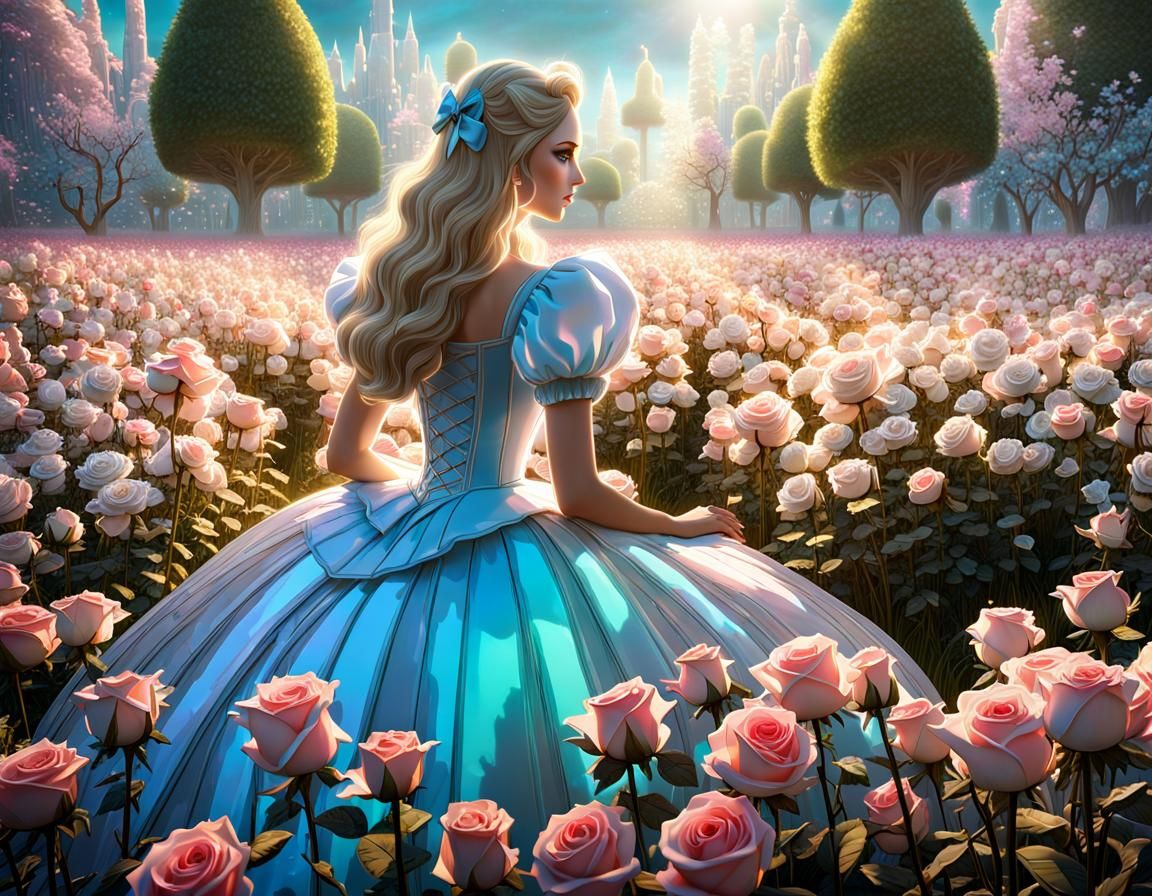 Alice in Wonderland Among Crystal Roses