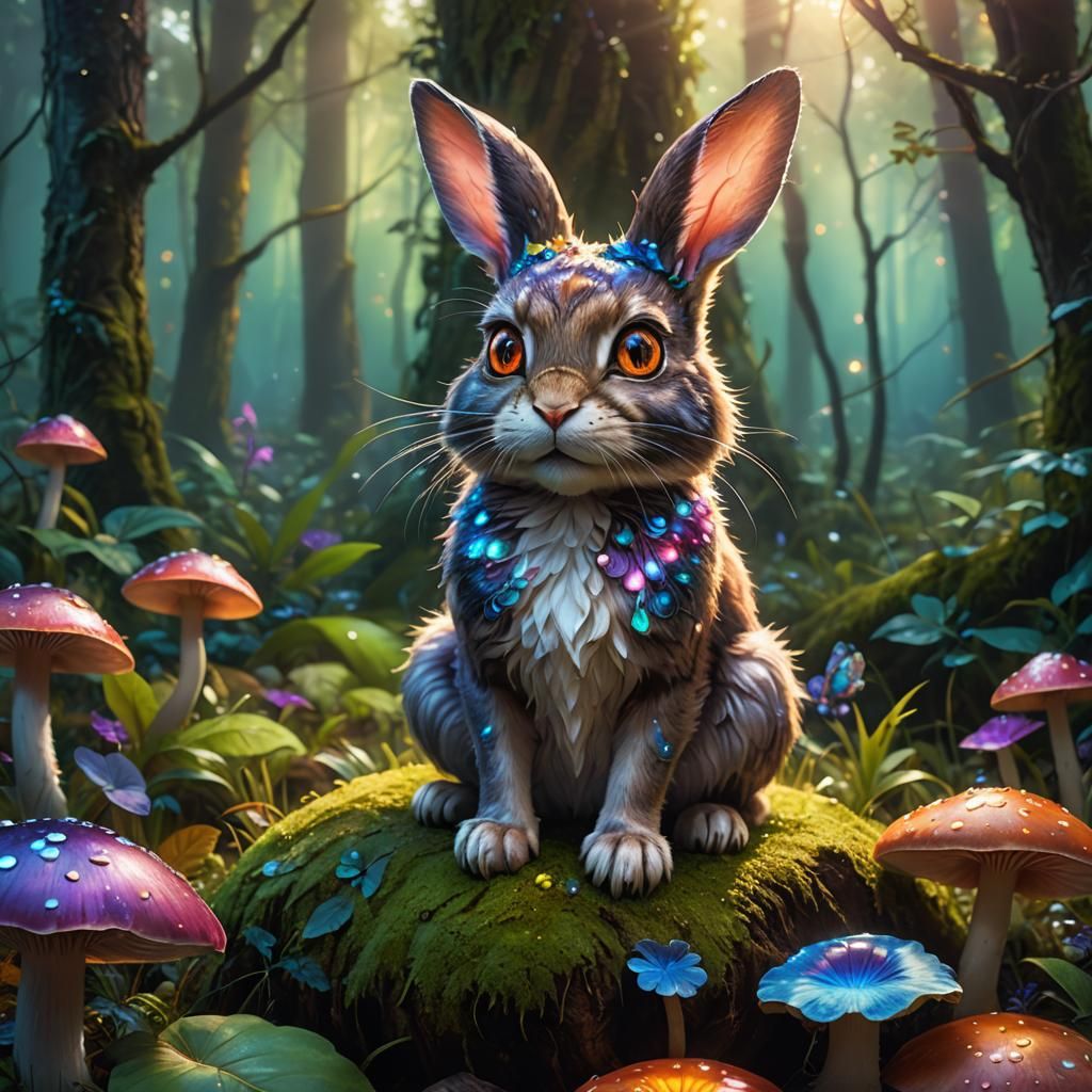 Enchanted Forest: Rabbit-Cat Creature in Oil Painting
