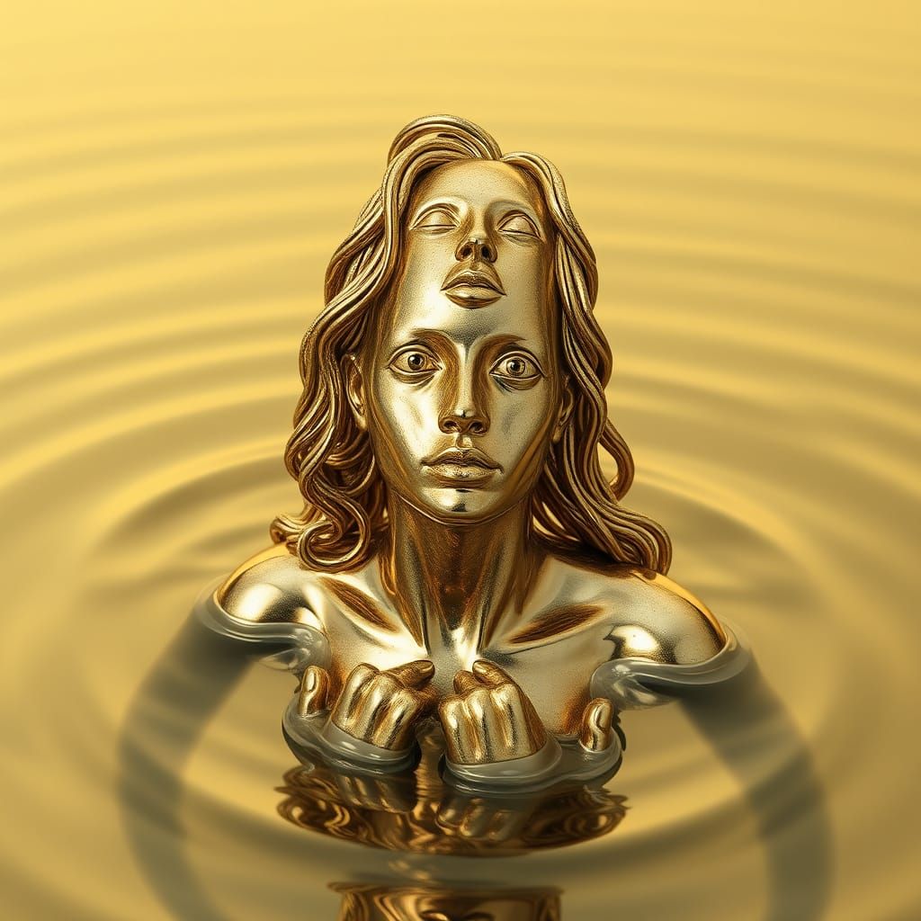 Gilded Silver Woman Sculpture Emerging from Gold