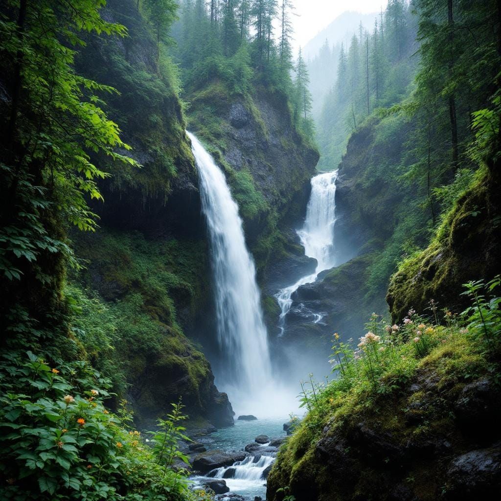 Horsetail Falls in Keystone Canyon, Chugach Mountains.
