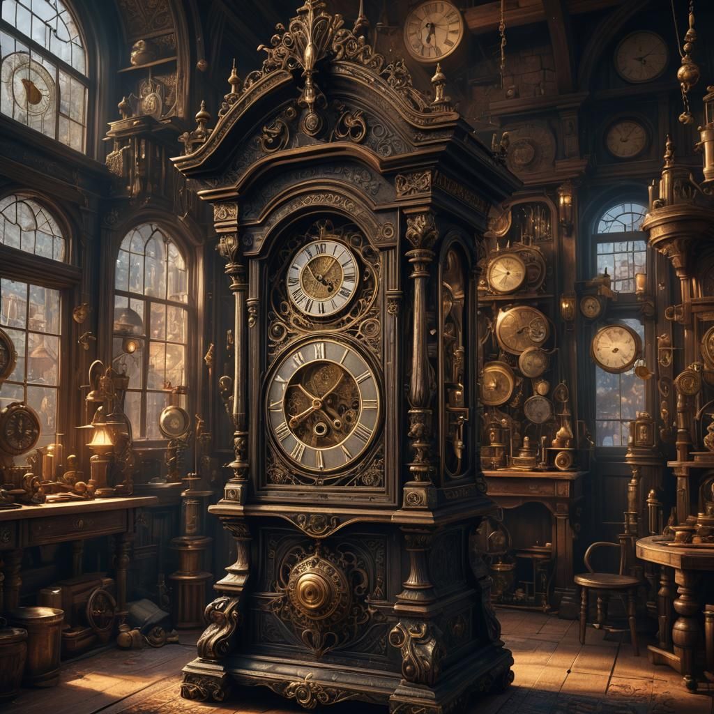 Fantastical Grandfather Clock in Detailed Matte Painting