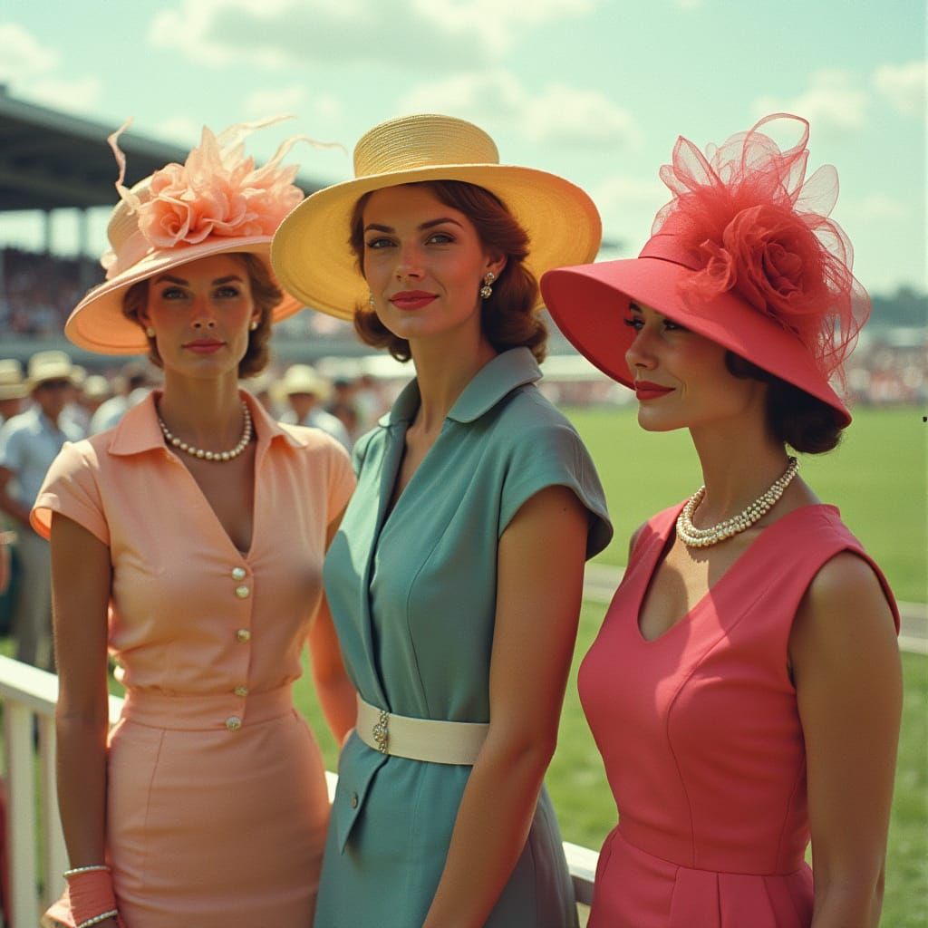 Elegant Women at the Kentucky Derby in Vibrant 1960s Style
