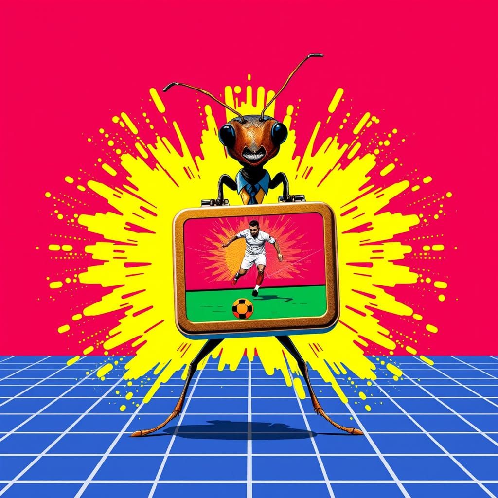 Pop Art Ants Cheer Soccer in Bold, Triadic Colors