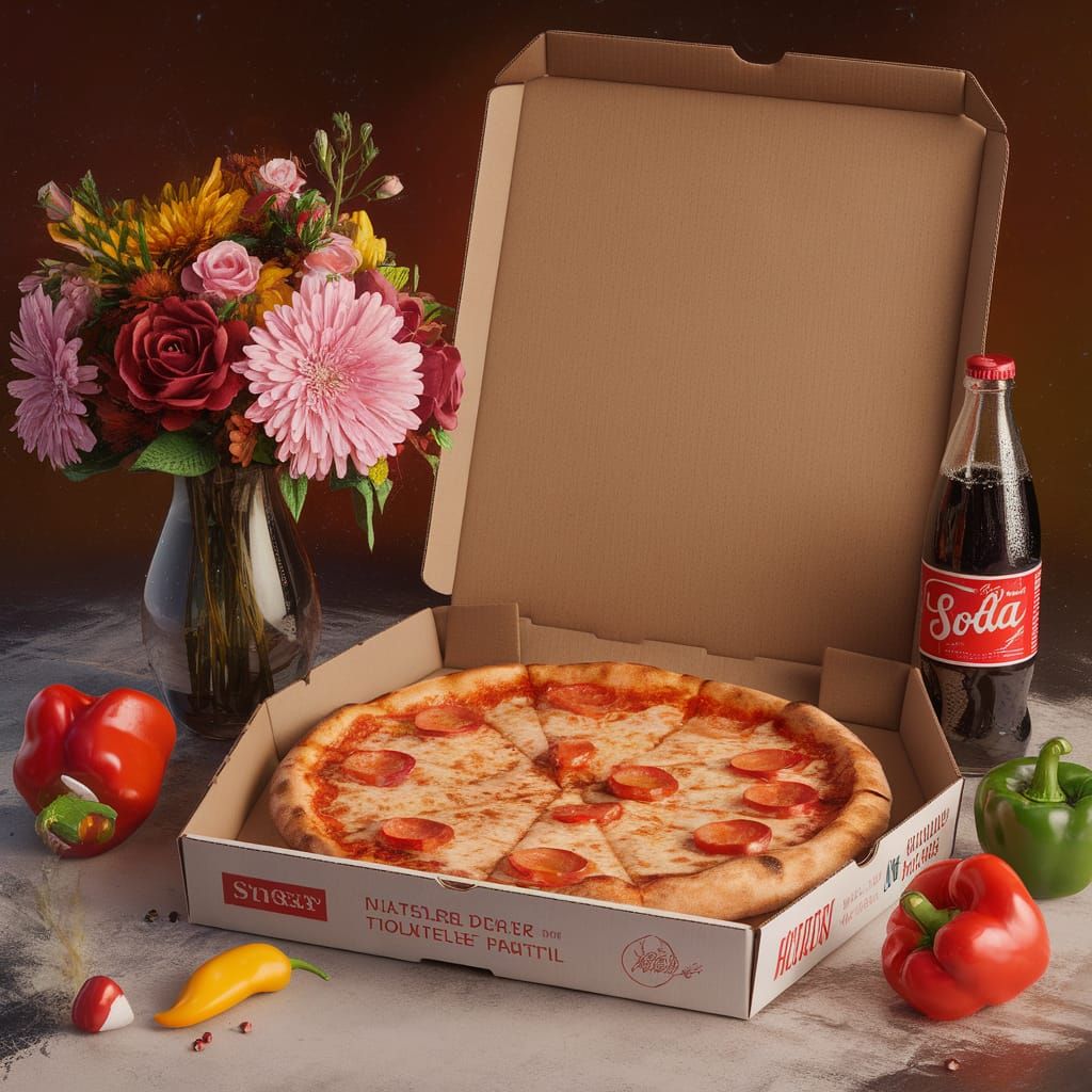 Pizza Still Life in Detailed Digital Painting Style