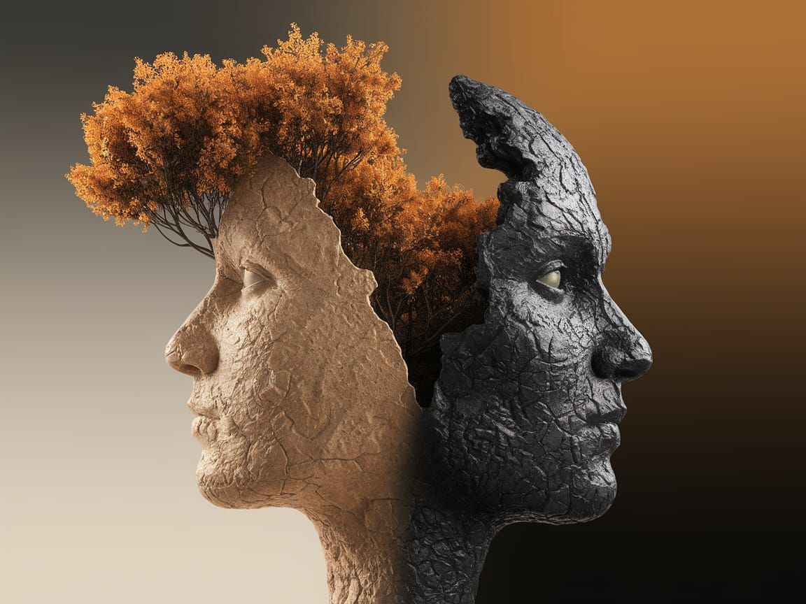 Surreal Split Head with Growing Trees