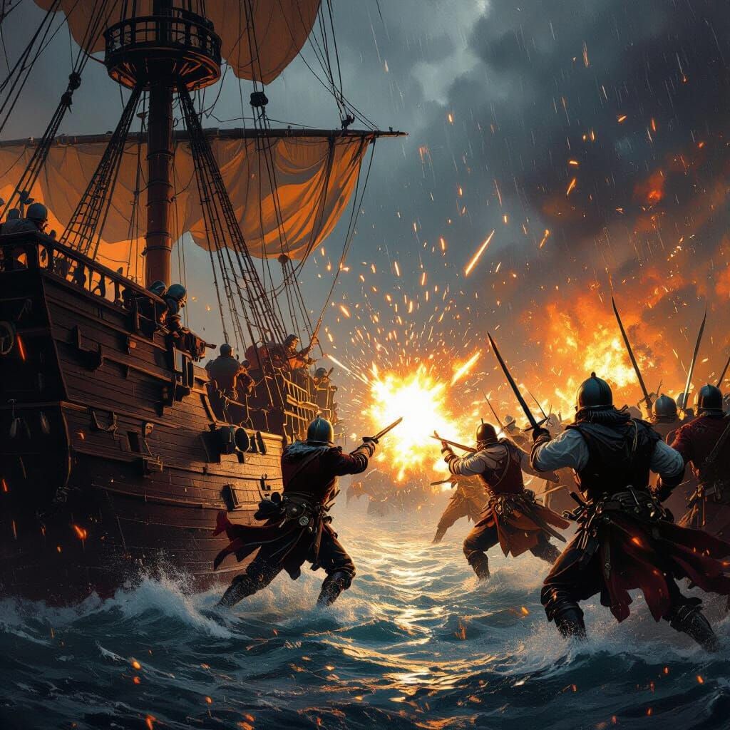 Epic Galleon Battle on Stormy Seas