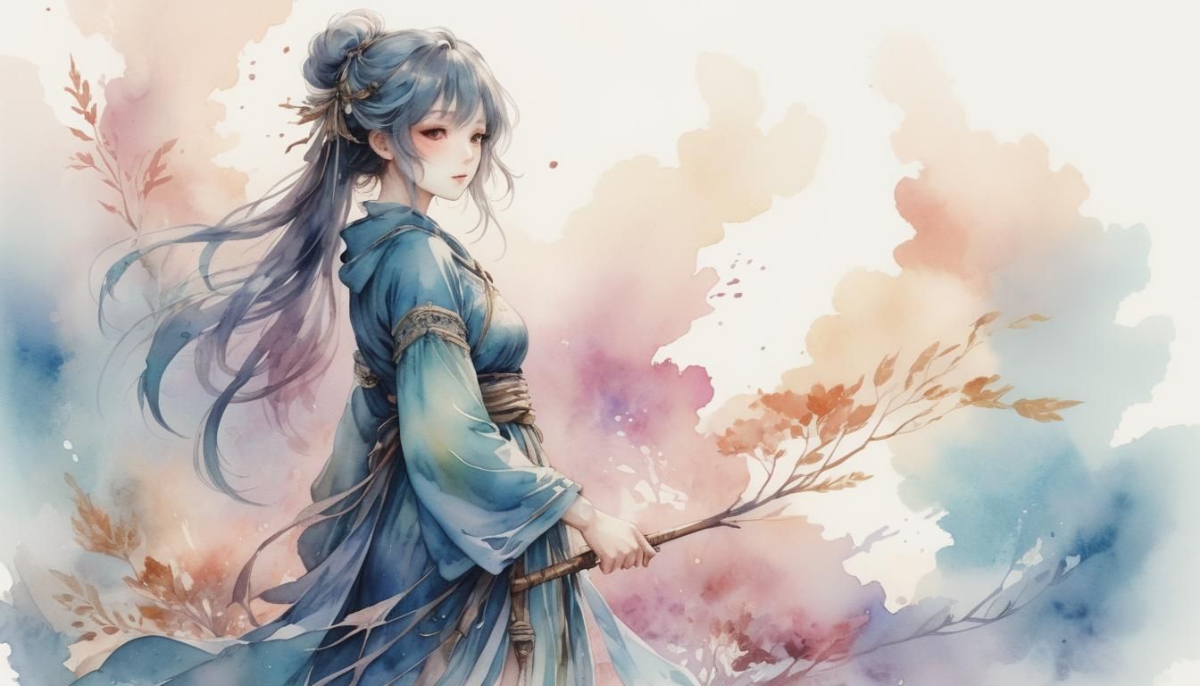 Dreamlike Watercolor Anime Fantasy Illustration