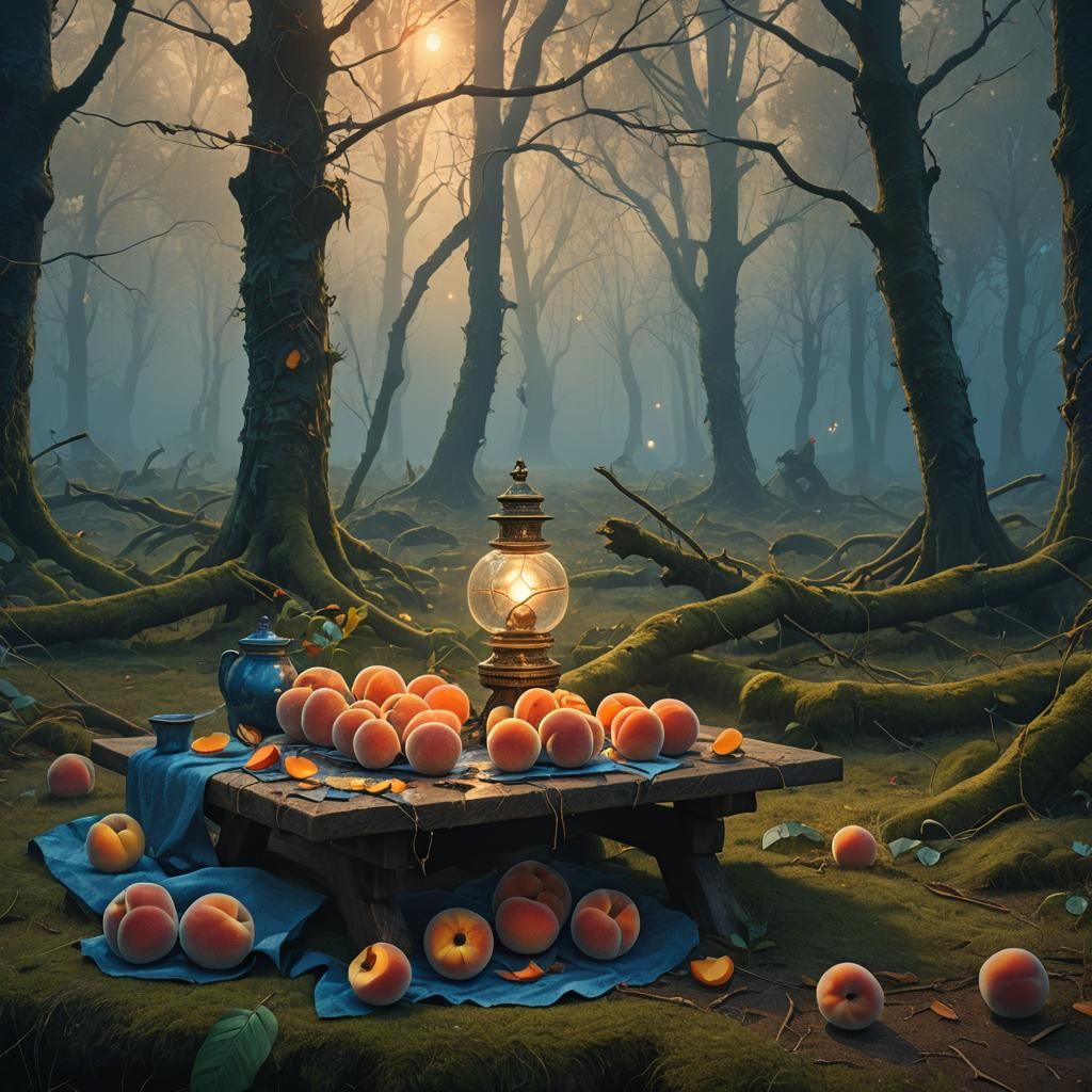 Peaches in Mystical Forest: Fantasy Concept Art