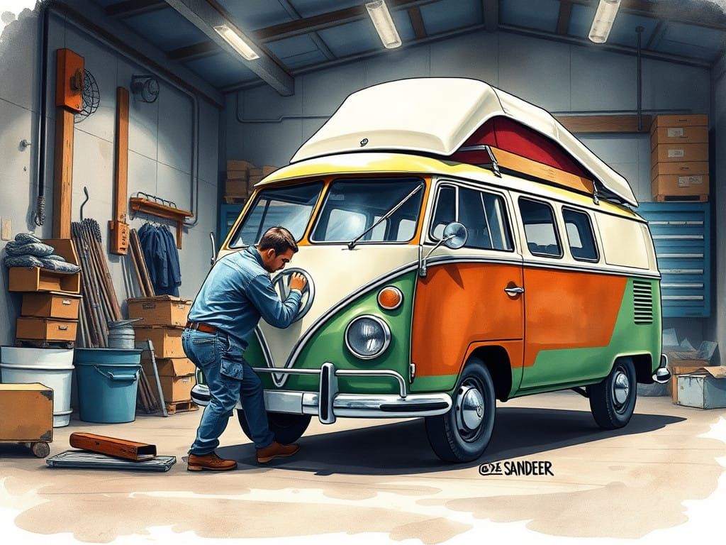 Mechanic at Work in a Vintage Watercolor Style