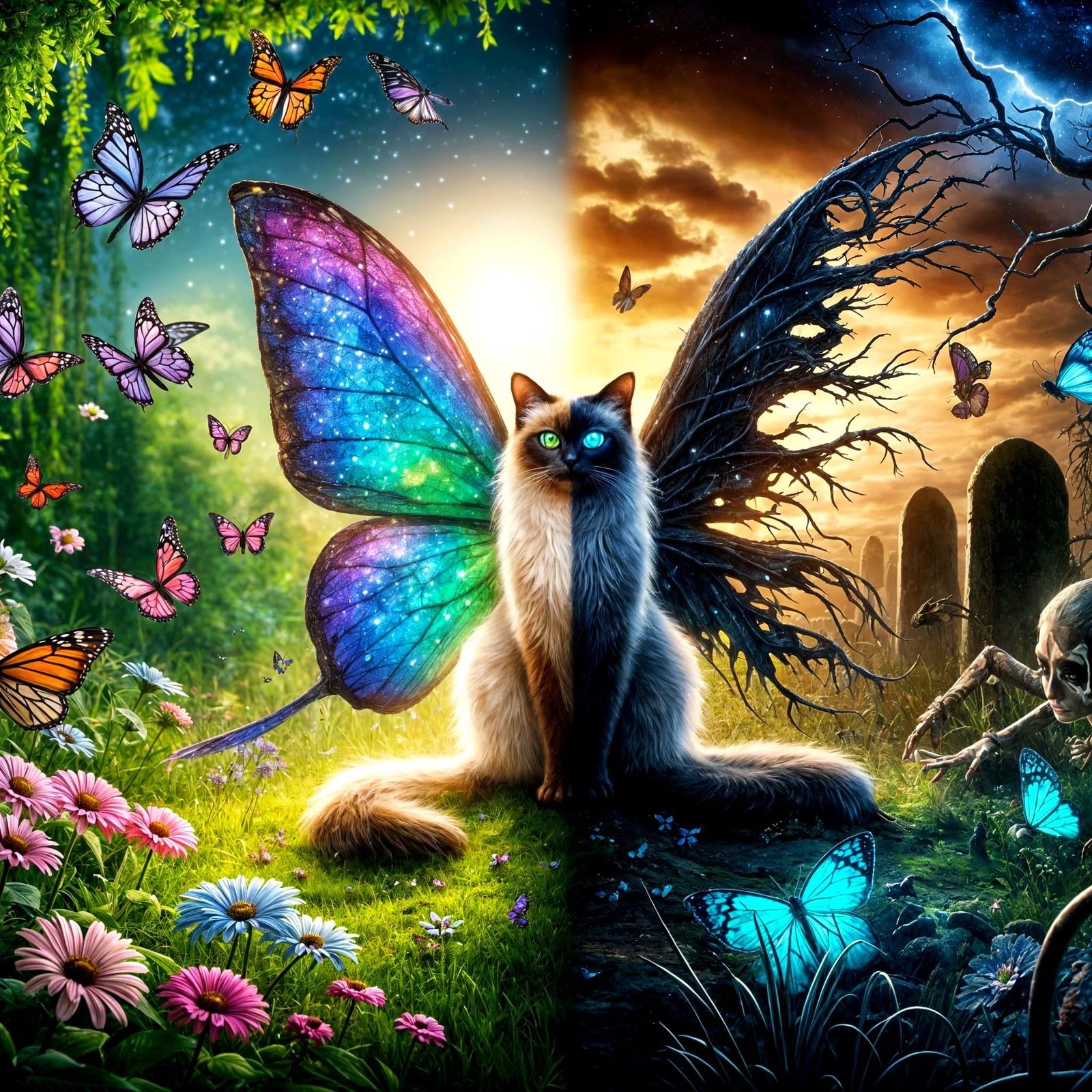 Magical Siamese Cat Fairy: Light and Dark Duality
