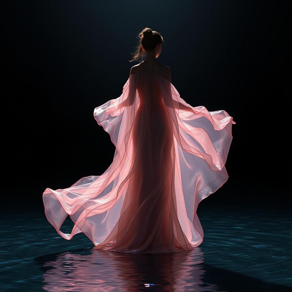 Cosmic Gown Silhouette in Dark Futurism Style