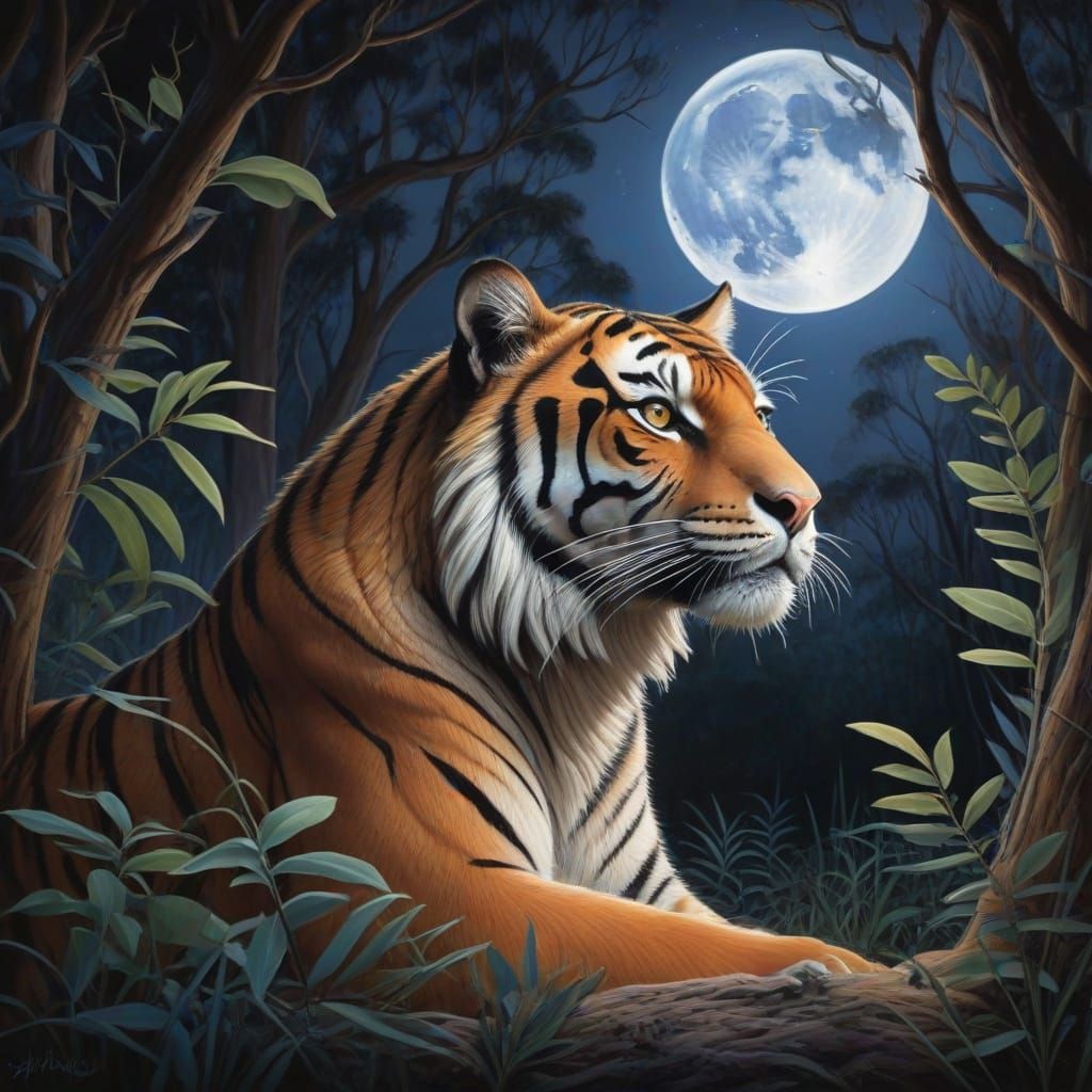 Dreamy Queensland Tiger in Whimsical Australian Bush Under F...