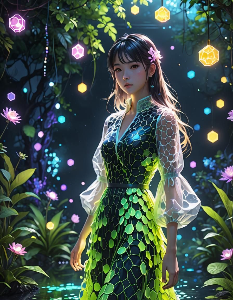 Honeycomb Dress in Neon Anime Style