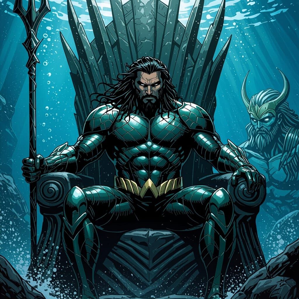 Black Aquaman on Throne, Comic Book Style