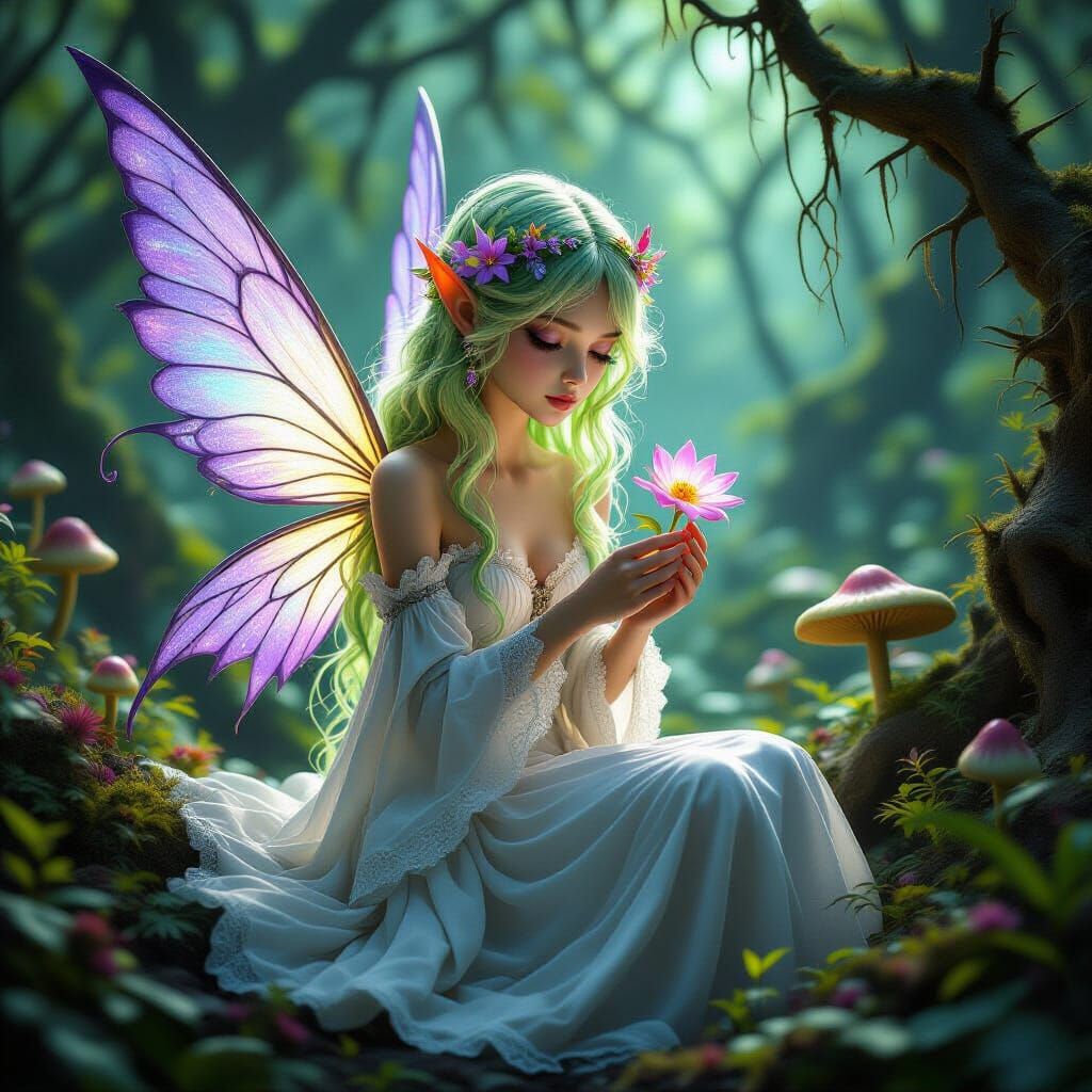 Mystical Fairy in Enchanted Forest, Dark Fantasy Art