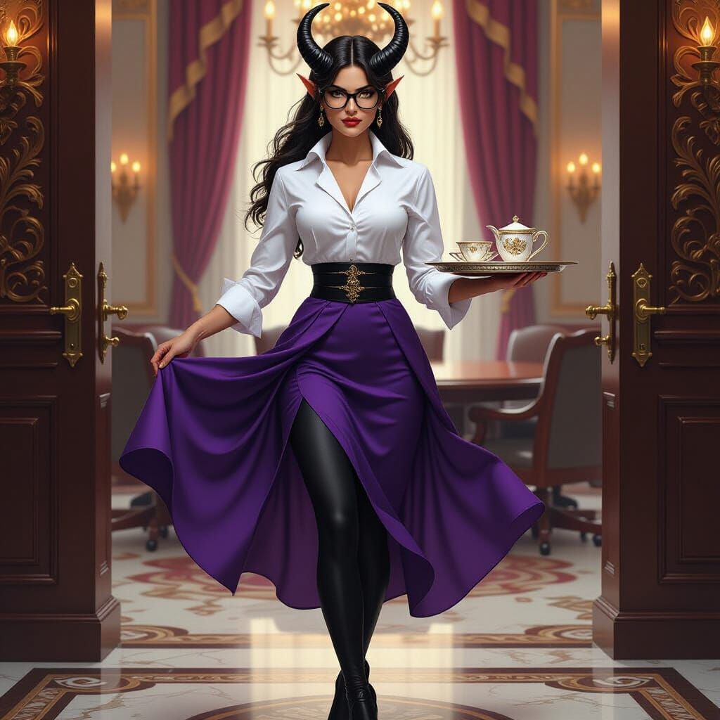 Tiefling Balances Coffee Set in Lavish Boardroom