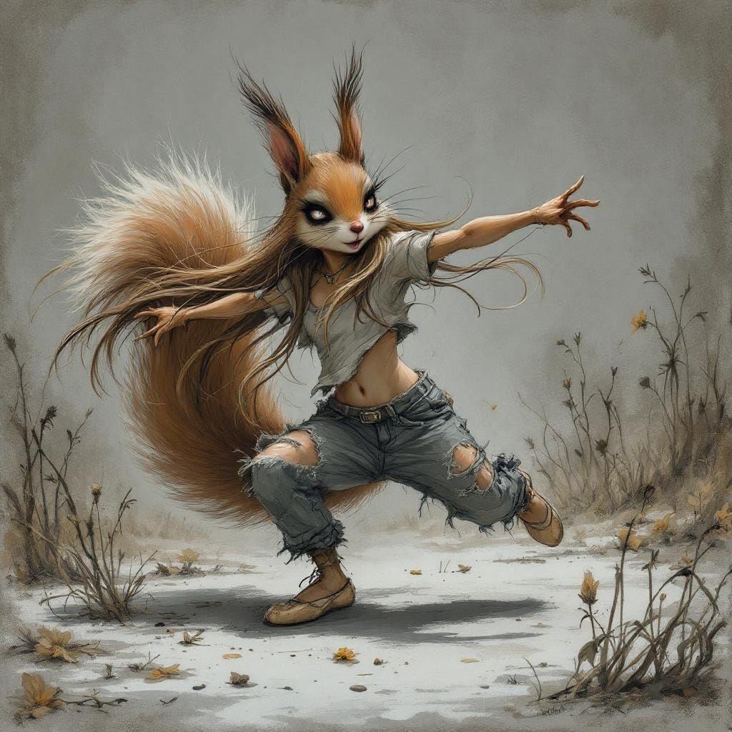 Dancing Squirrel in Fantasy Anime Style