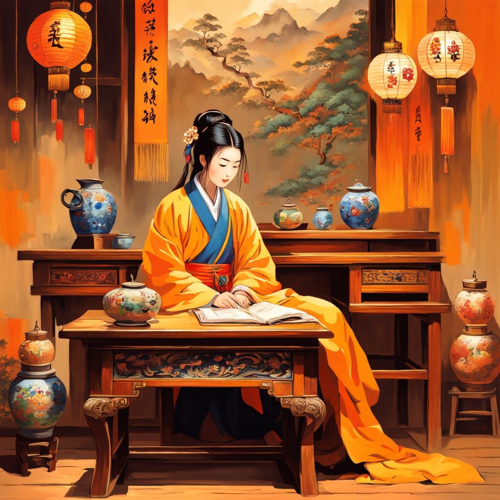 Vibrant Traditional Chinese Art Masterpiece with Golden Ligh...