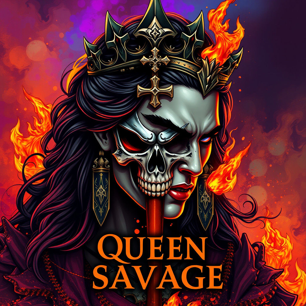 Fierce Queen Logo with Skull Cross and Flames