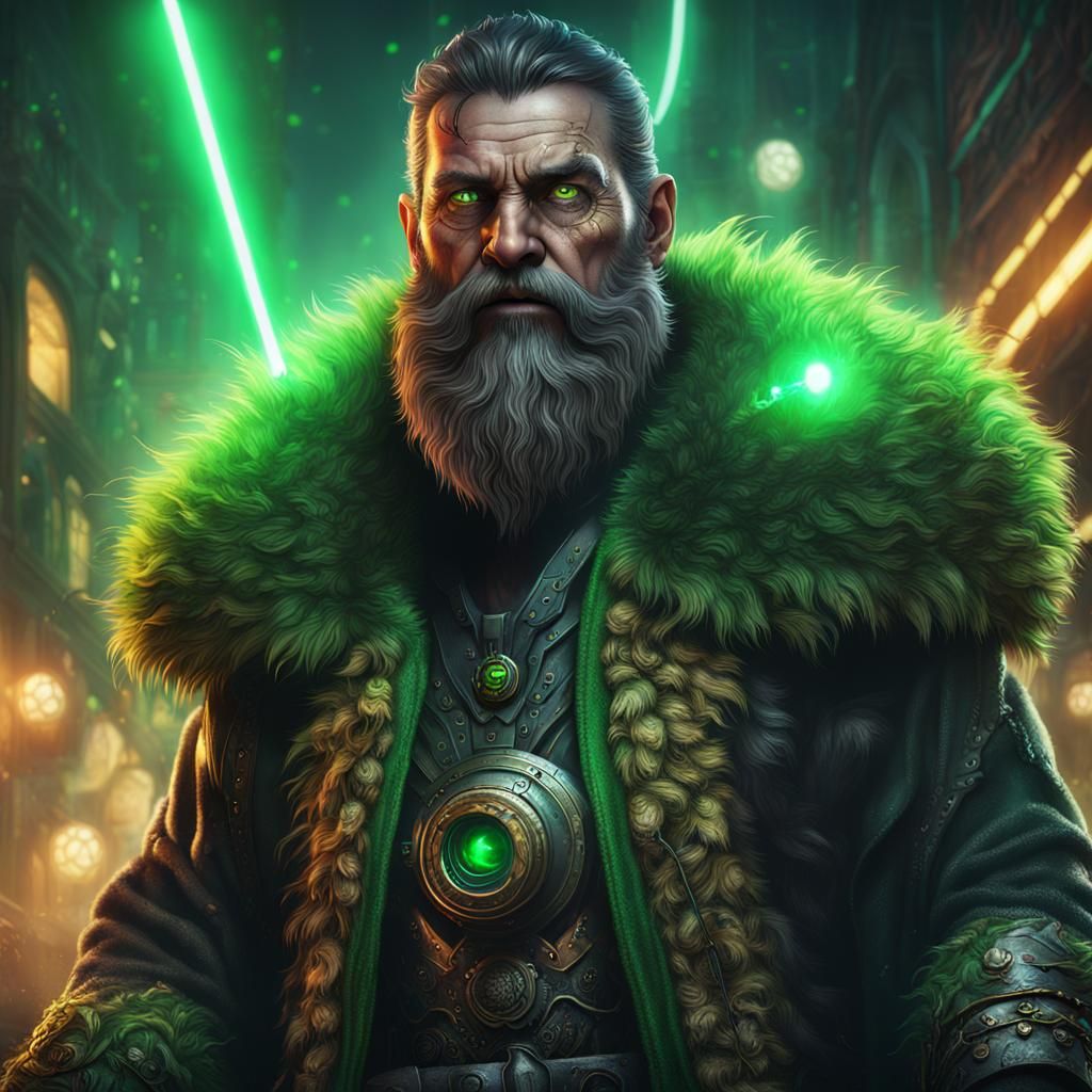 Grim Bearded Man with Green Laser Eyes