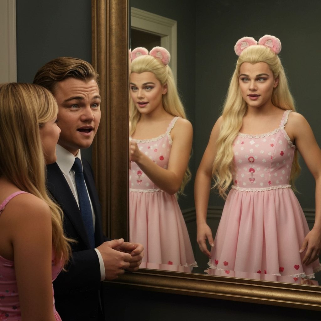 Leonardo DiCaprio Surprised by Crossdressing Reflection