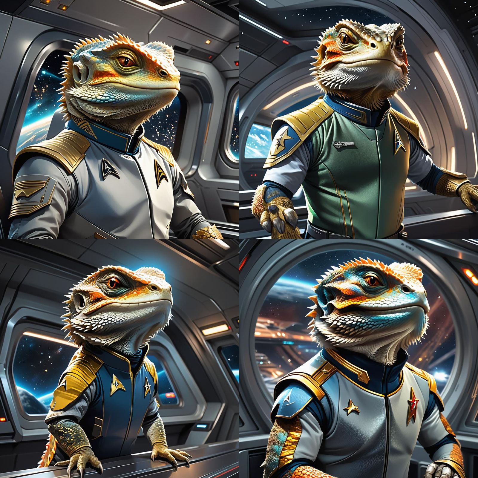 Bearded Dragon on Star Trek Bridge, Detailed Portrait