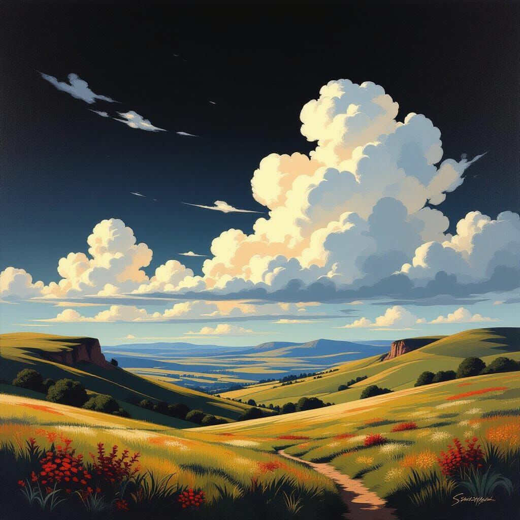 Landscape with Black Sky in Bierstadt Style