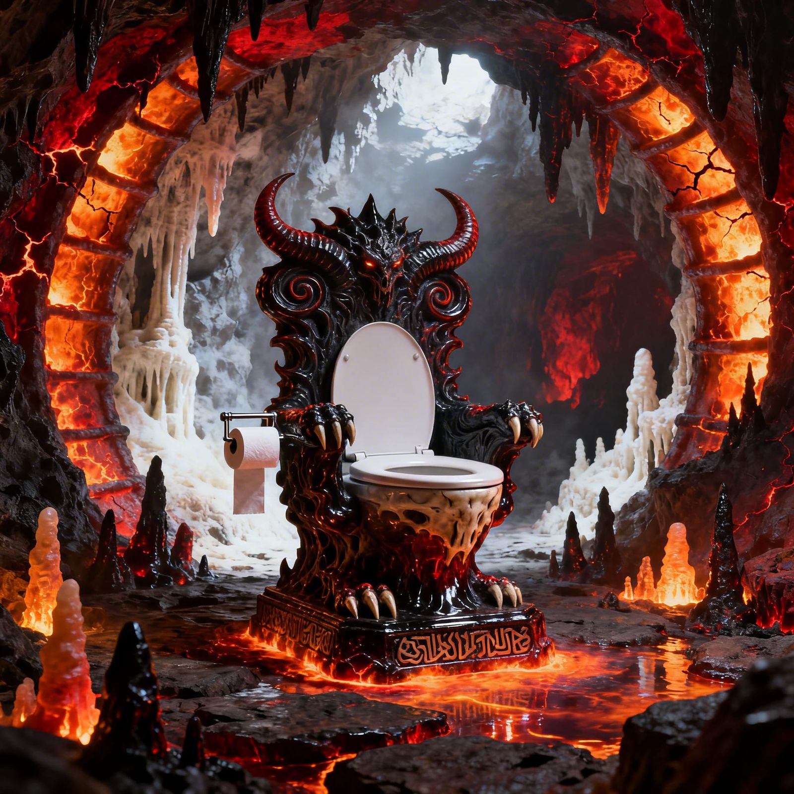 Surreal Hellstone Throne-Toilet in Fiery Cavern