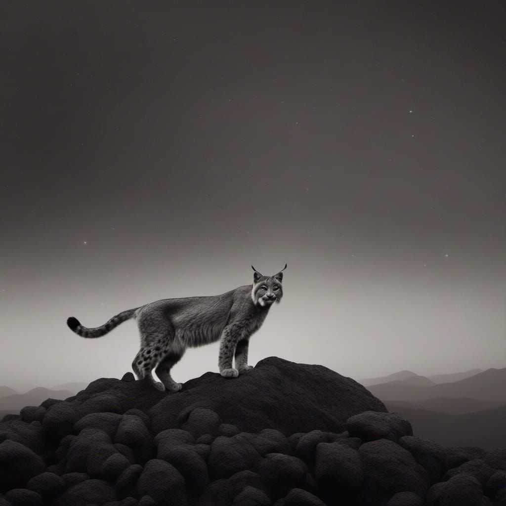 Monochrome Mountain Lynx in Dark Atmosphere