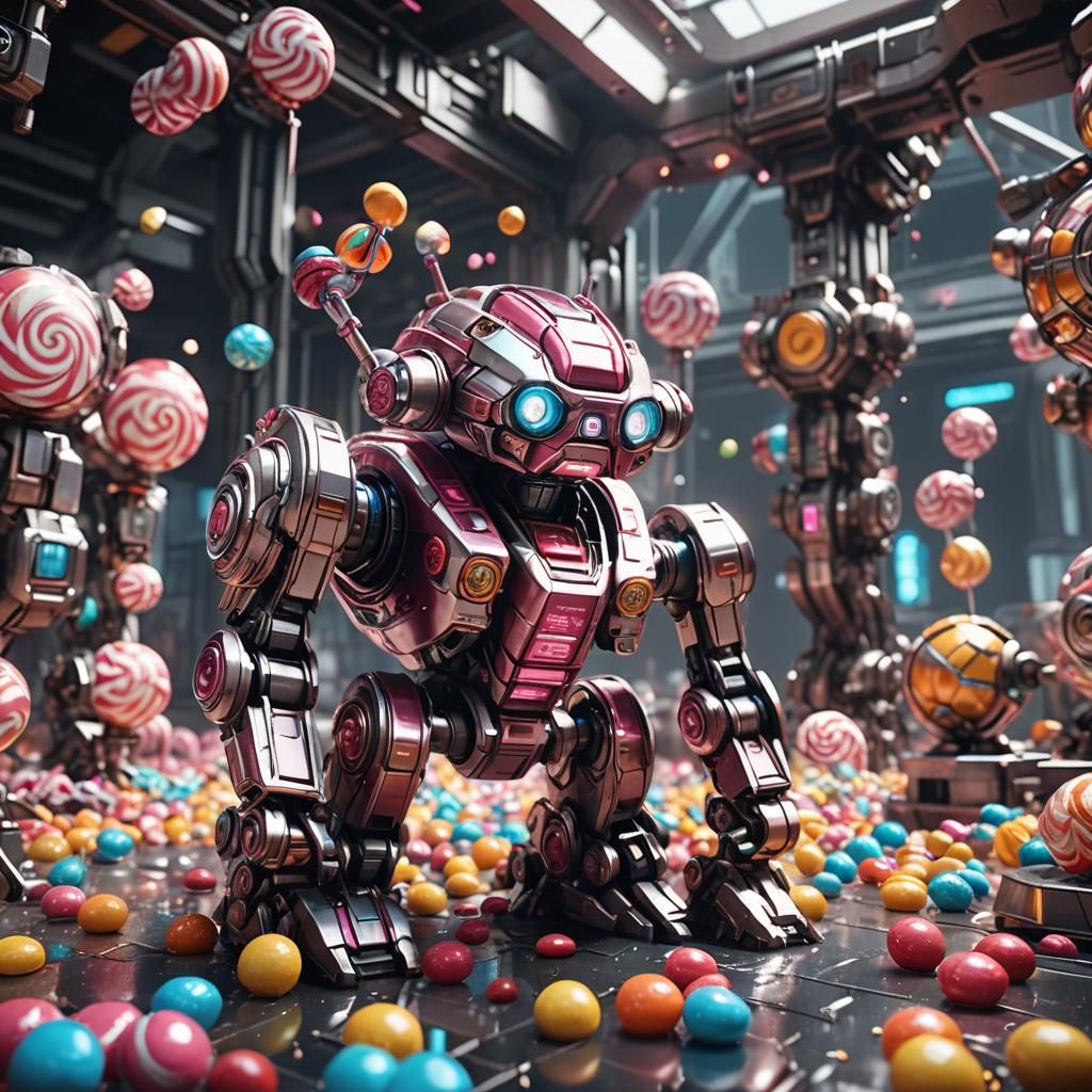 Futuristic Candy Robot with Intricate Mech Details