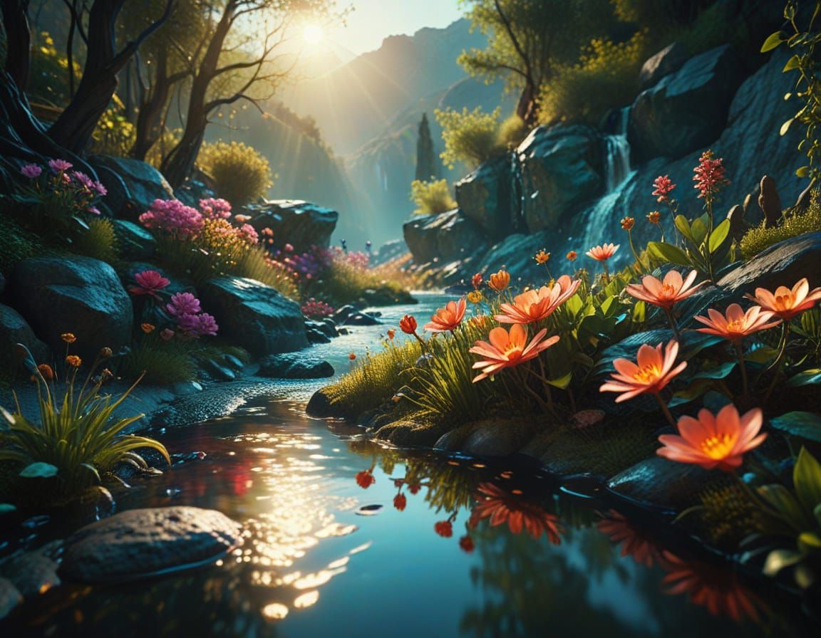 Surrealistic Valley Scene in Hyperrealistic Style