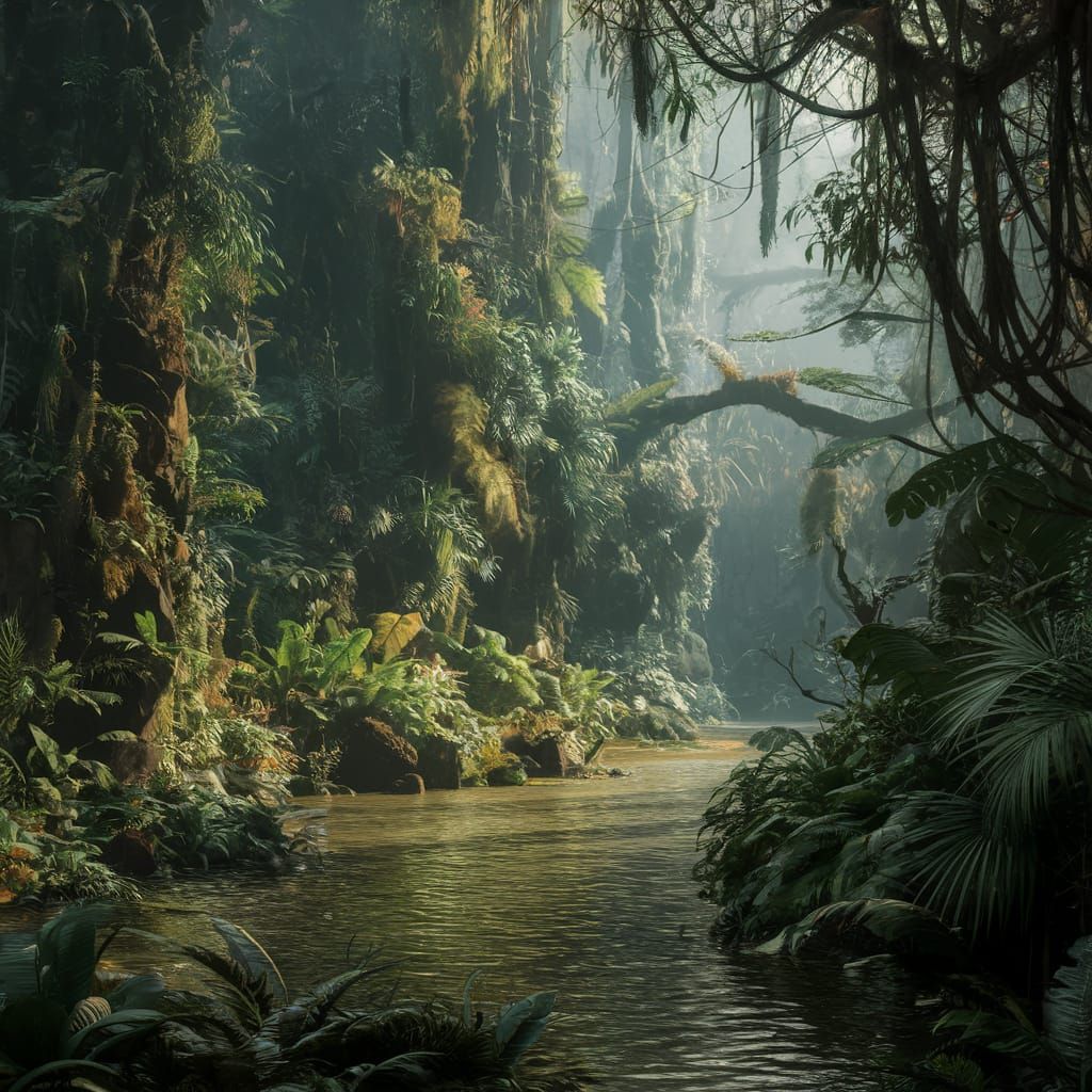 Lush Jungle Ecosystem in Digital Painting Style
