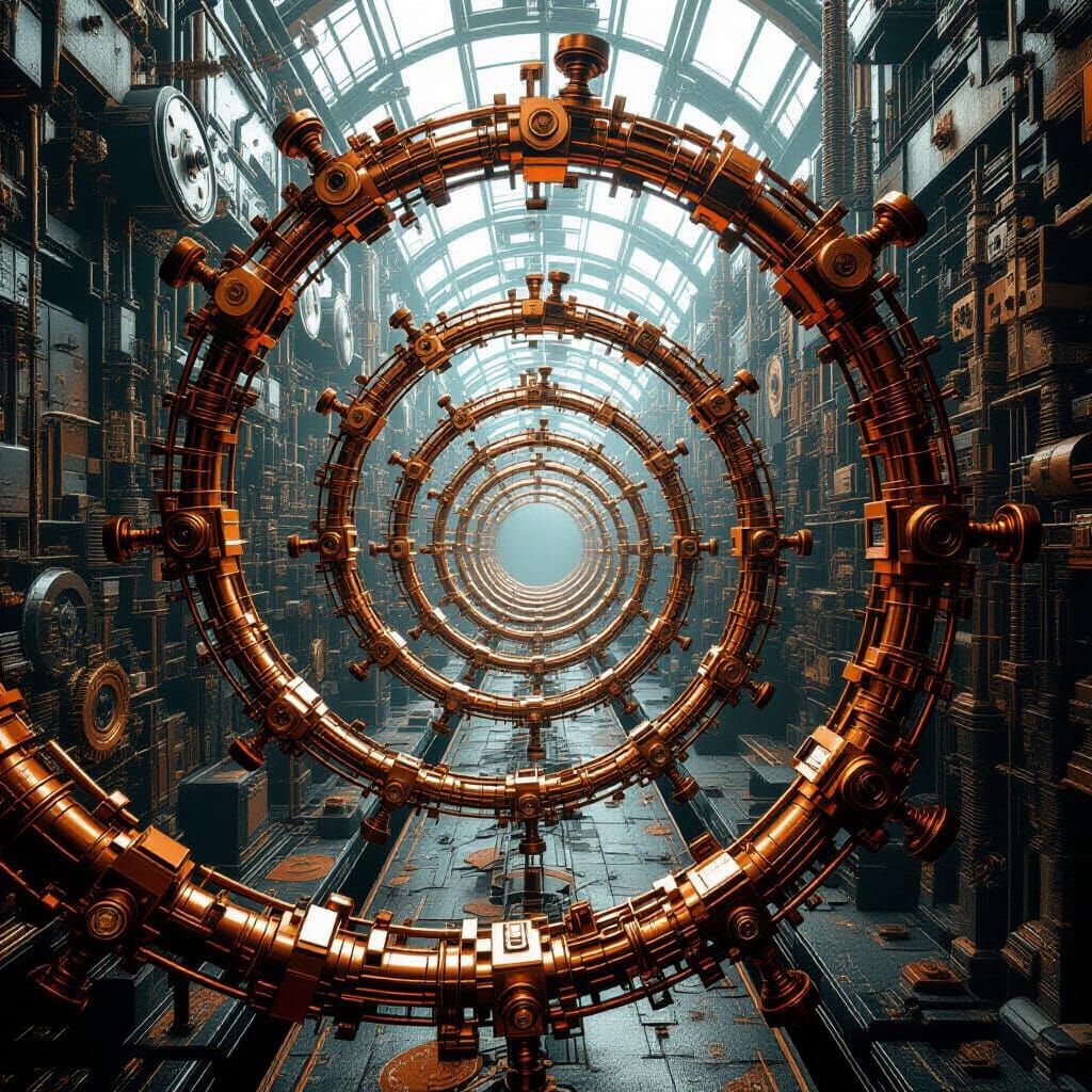 Steampunk Sculpture of Twisted Copper and Gears