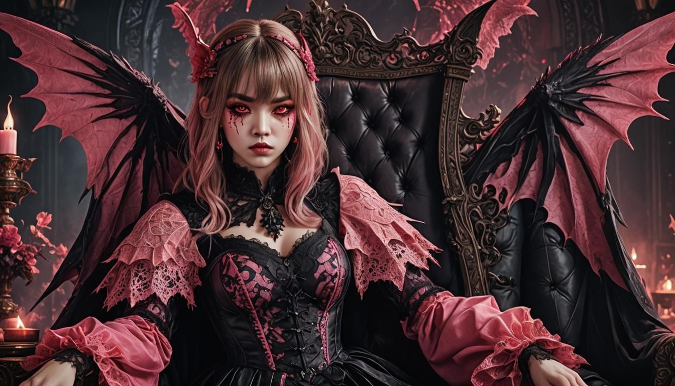 Korean Vampire Girl with Red Eyes in Digital Art