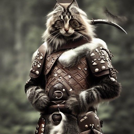 Armored Norwegian Forest Cat with Daggers