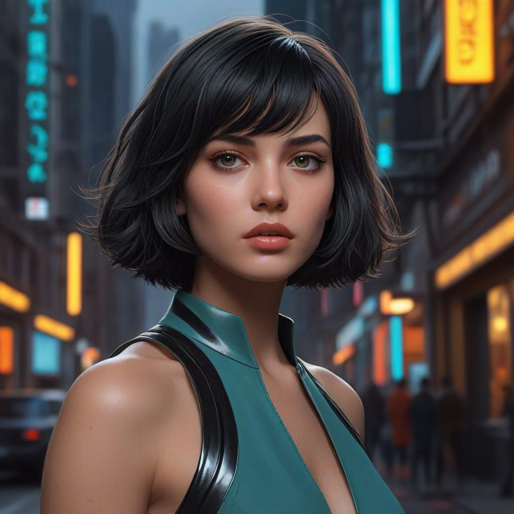 Elegant Futuristic Fashion Icon in Neon Hues