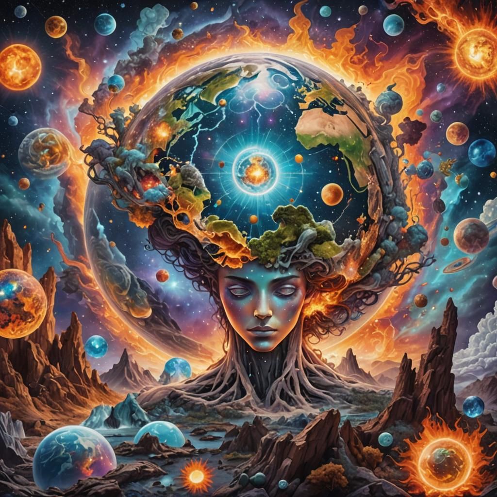 Global Warming Effects: Holographic Astral Illustration