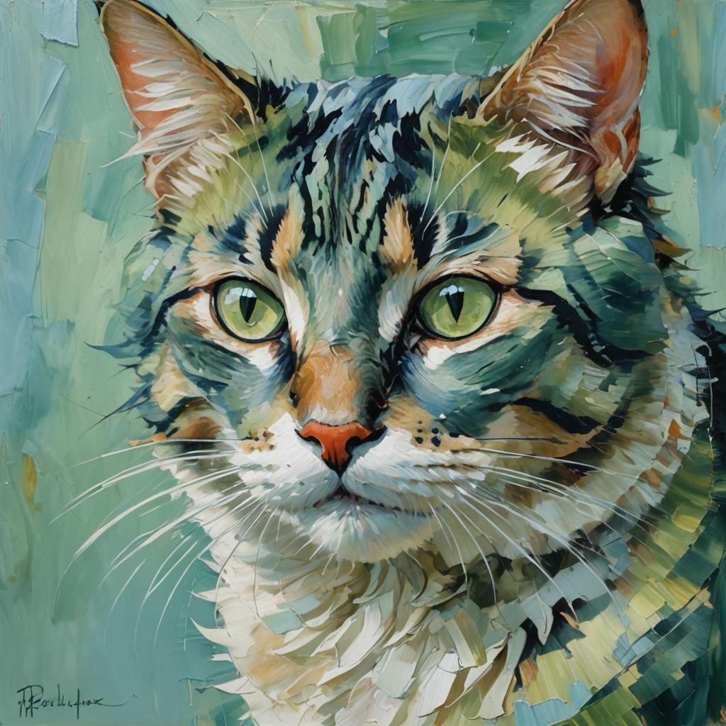 Abstract Cat Portrait in Expressionist Impasto Style